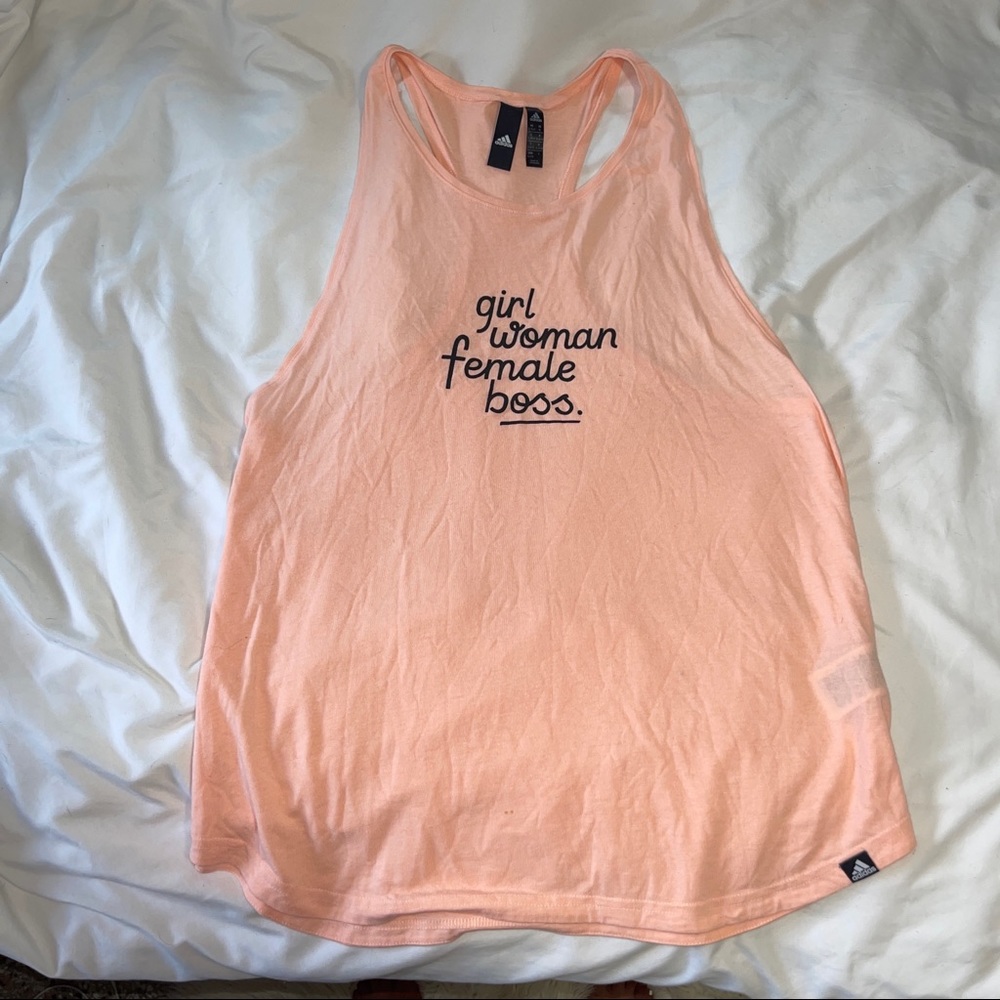 “Girl Women Female Boss” Adidas tank top orange/salmon XL